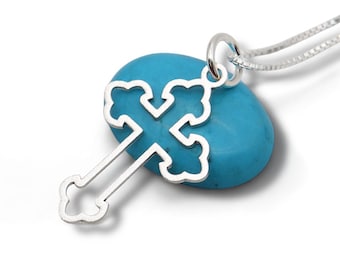 Sterling Silver Clover-End Cross Necklace for Women – Satin Matte Finish, Elegant Christian Pendant, Handmade Gift