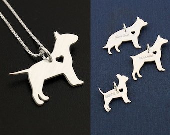 Bull Terrier necklace sterling silver dog breeds pendant w/ Heart - Love Pet Jewelry Italian chain Women Best Cute Gift , Memorial Gift