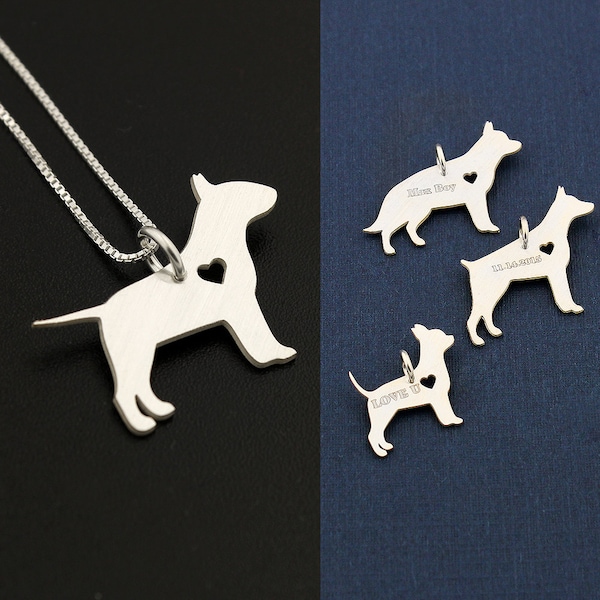 Bull Terrier necklace sterling silver dog breeds pendant w/ Heart - Love Pet Jewelry Italian chain Women Best Cute Gift , Memorial Gift