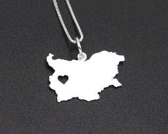 Bulgaria Necklace Silver Engraved – Personalized Bulgaria Map Necklace for Women – Custom Name Date Jewelry Gift