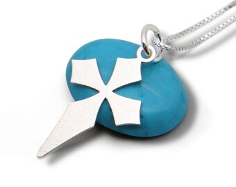 Sterling Silver Flared Cross Necklace for Women – Satin Matte Finish, Bold Handmade Christian Pendant