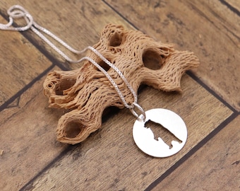 Sterling Silver Bear Necklace, Round Bear Pendant, Minimal Animal Jewelry Gift for Her