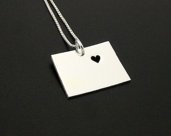 Colorado necklace Personalized sterling silver Colorado state necklace with heart comes with Box style chain , engraveable Name Necklace