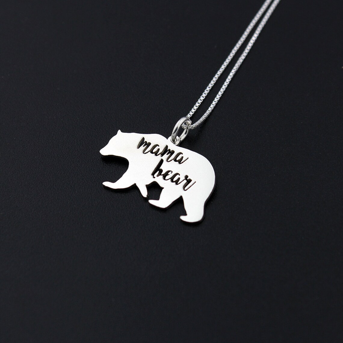 Mama Bear Necklace Sterling Silver Mother Necklace Family Etsy
