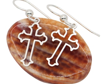 Sterling Silver Cross Earrings – classic orthodox cross Christian Dangle Earrings, Lightweight Religious Jewelry, Handmade Gift for Her