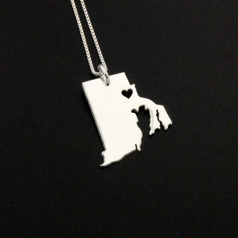 Rhode Island necklace personalized engraveable sterling silver i love Rhode Island state necklace with heart Hometown jewelry Gift