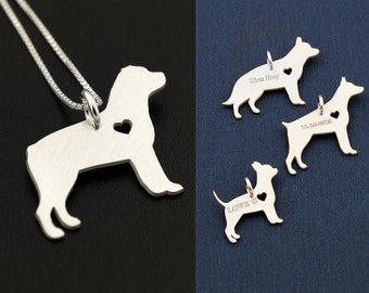 Rottweiler necklace sterling silver dog breeds pendant w/ Heart - Love Pet Jewelry Italian chain Women Best Cute Gift , Memorial Gift