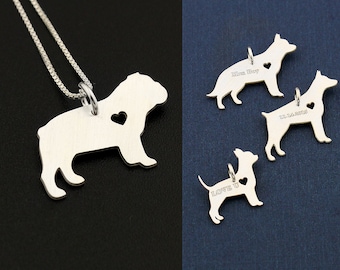 Bulldog necklace sterling silver dog breeds pendant w/ Heart - Love Pet Jewelry Italian chain Women Best Cute Gift , Memorial Gift