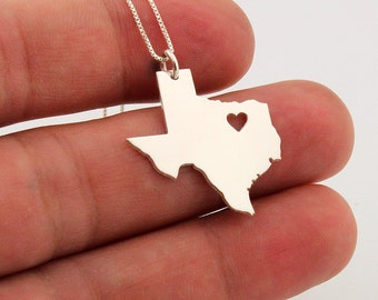 Texas Necklace – Sterling Silver State Pendant with Heart Personalized  name necklace