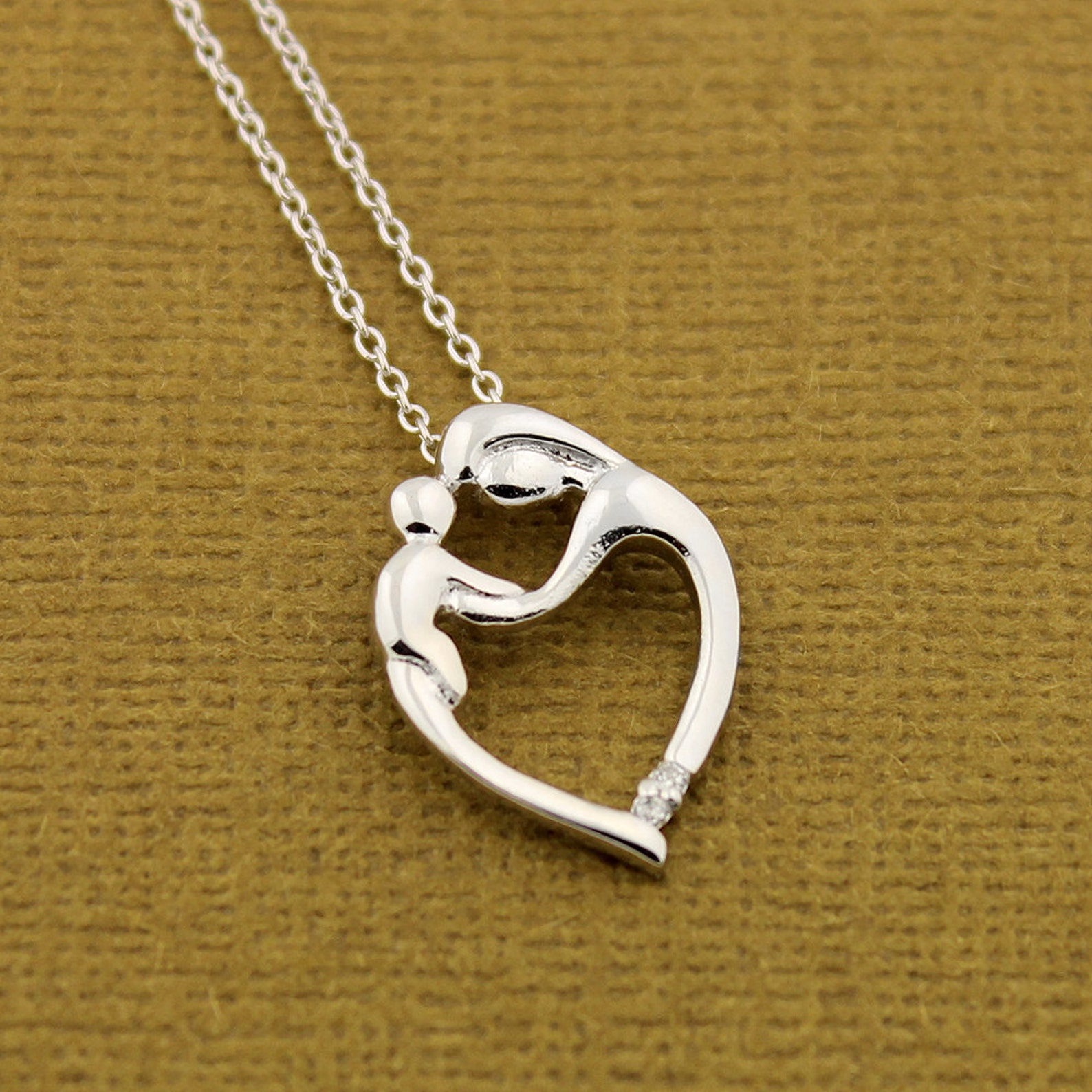 Sterling Silver Mother and Child Necklace Family Pendent With Etsy