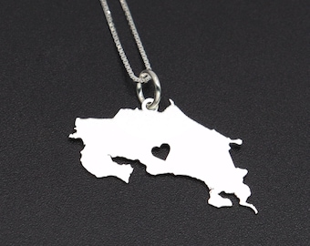 Costa Rica Necklace Silver Engraved – Personalized Costa Rica Map Necklace for Women – Custom Name Date Jewelry Gift