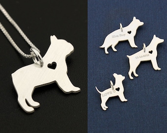 French Bulldog necklace sterling silver dog breeds pendant w/ Heart - Love Pet Jewelry Italian chain Women Best Cute Gift , personalized