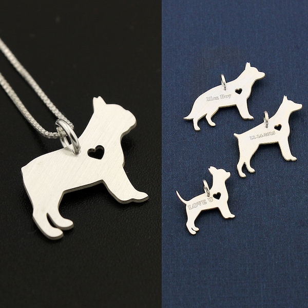 Collier bouledogue français en argent sterling avec pendentif de races de chiens avec coeur - amour, bijoux pour animaux de compagnie, chaîne italienne pour femmes, meilleur cadeau mignon, personnalisé