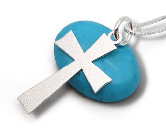 Sterling Silver Tapered Cross Necklace for Women – Satin Matte Finish, Simple Handmade Christian Pendant Gift
