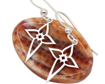 Sterling Silver Floral Star Earrings – Handmade Geometric Dangle Drop Earrings, Lightweight Cutout Gift for Her, Boho Jewelry