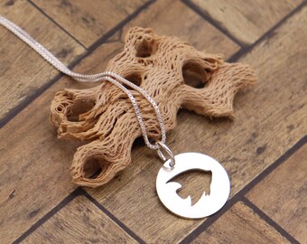 Sterling Silver Fish Necklace, Minimalist Ocean Animal Pendant, Italian Box Chain