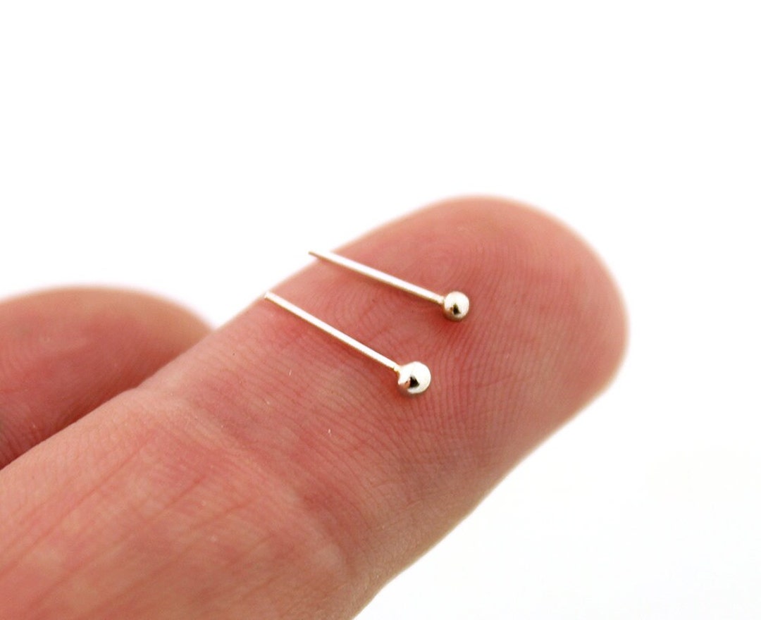 Sterling Silver Nose Ring Ball Design Itty Bitty Nose Stud Ring Silver