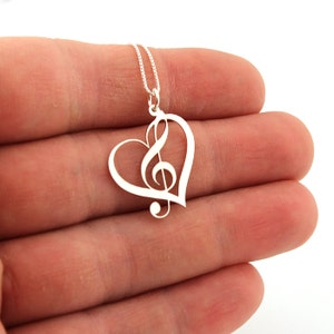 Heart Clef G clef heart Necklace silver music note Treble clef Pendant charm necklace music note necklace Sterling Silver Gift image 3