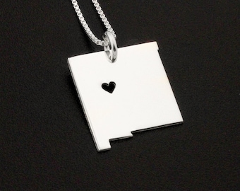 New Mexico necklace sterling silver Personalized New Mexico state necklace with heart comes with Box style chain - Hometown Jewelry Gift