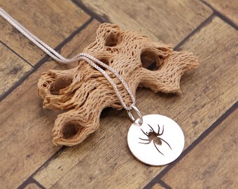 Sterling Silver Spider Necklace, Round Animal Pendant, Gift for Nature Lovers