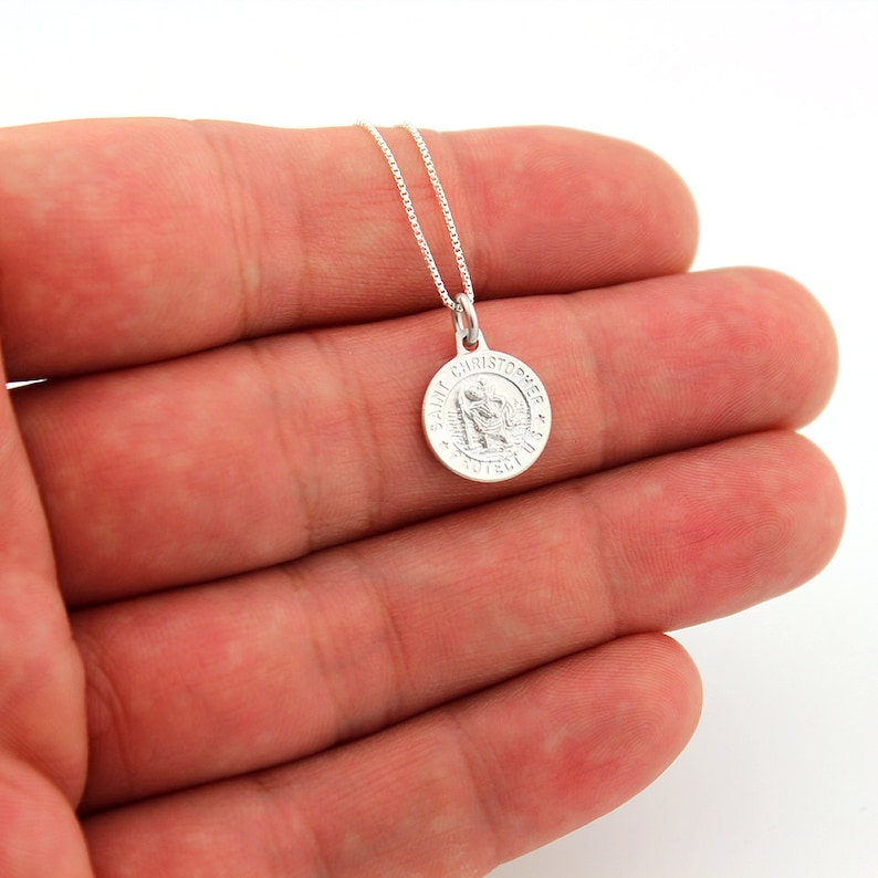 Sterling Silver Saint Christopher necklace christian jewelry charm pendant with 925 sterling silver chain N10 image 1