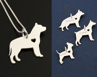 Pit Bull  necklace sterling silver dog breeds pendant w/ Heart - Love Pet Jewelry Italian chain Women Best Cute Gift , Memorial Gift