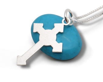 Sterling Silver Templar Cross Necklace for Women – Satin Matte Finish, Medieval Christian Pendant, Handmade Gift