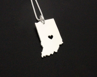 Indiana State necklace Personalized Indiana sterling silver Name Engrave necklace with heart comes with Box style chain I LOVE INDIANA GIFT