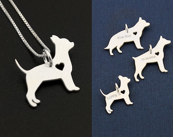 Chihuahua necklace sterling silver dog breeds pendant w/ Heart - Love Pet Jewelry Italian chain Women Best Cute Gift , personalized Gift