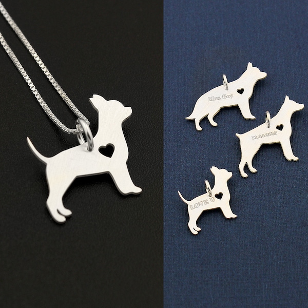 Collier Chihuahua en argent sterling races de chiens pendentif avec coeur - Love Pet Jewelry chaîne italienne Femmes Meilleur cadeau mignon, cadeau personnalisé