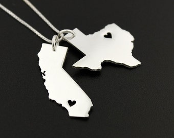 Any Two State necklace with heart cut out comes with the box style chain personalized 2 state 1 chain state pendant best Gift valentines day