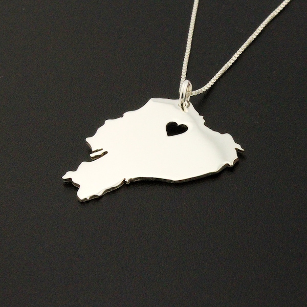 Ecuador necklace Bright satin finish sterling silver Ecuador country necklace with heart personalize and engraveable gift hometown jewelry