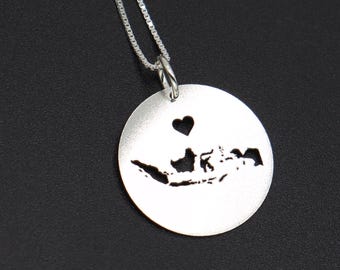 Indonesia Necklace Silver Engraved – Personalized Indonesia Map Necklace for Women – Custom Name Date Jewelry Gift