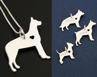 Great Dane necklace sterling silver dog breeds pendant w/ Heart - Love Pet Jewelry Italian chain Women Best Cute Gift , Memorial Gift