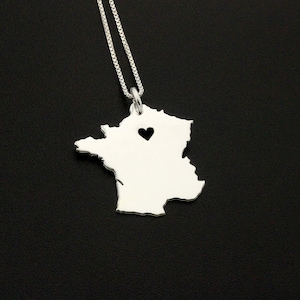 Frankrijk ketting sterlingzilver gepersonaliseerd i love France land ketting met hart, box-stijl ketting langeafstandsrelatie cadeau