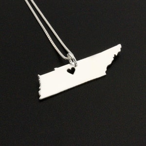 Tennessee state necklace sterling silver Tennessee state necklace with heart Engraved Personalize hometown Gift , Name necklace