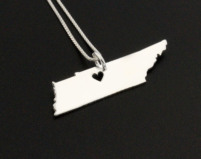 Tennessee state necklace sterling silver Tennessee state necklace with heart Engraved Personalize hometown Gift , Name necklace