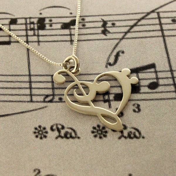 Clé de sol clé de fa clé de sol Collier BRIGHT SATIN FINISH argent note de musique clé de sol pendentif charme collier note de musique collier Hear Clef