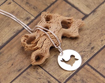 Sterling Silver Beluga Whale Necklace, Round Animal Pendant, Gift for Ocean Lovers