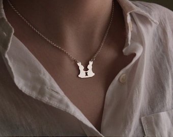 Twin Bunny necklace sterling silver Rabbit necklace pendant - Love Pet Jewelry Women Best Cute pet Gift Sister gift Best friend gift