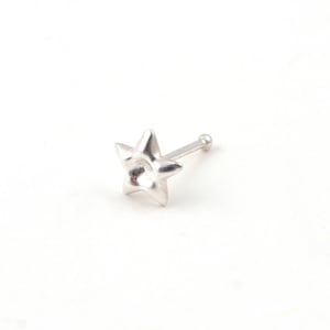 May include: A silver nose ring with a star-shaped design.