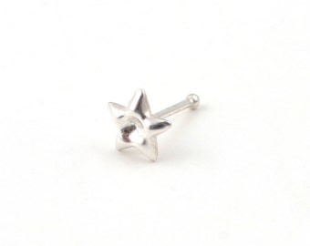 Sterling Silver nose stud Flower Star design 24 gauge silver nose stud ring Ball end (N-14)