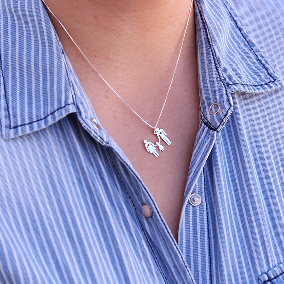 Collana da famiglia in argento sterling, ciondolo madre padre figlia - Italia