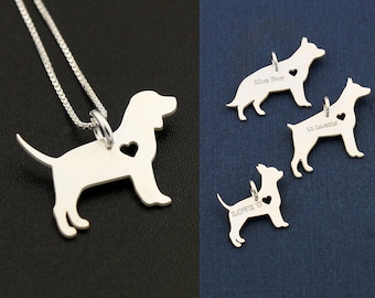 Beagle necklace sterling silver dog breeds pendant w/ Heart - Love Pet Jewelry Italian chain Women Best Cute Gift , Memorial Gift