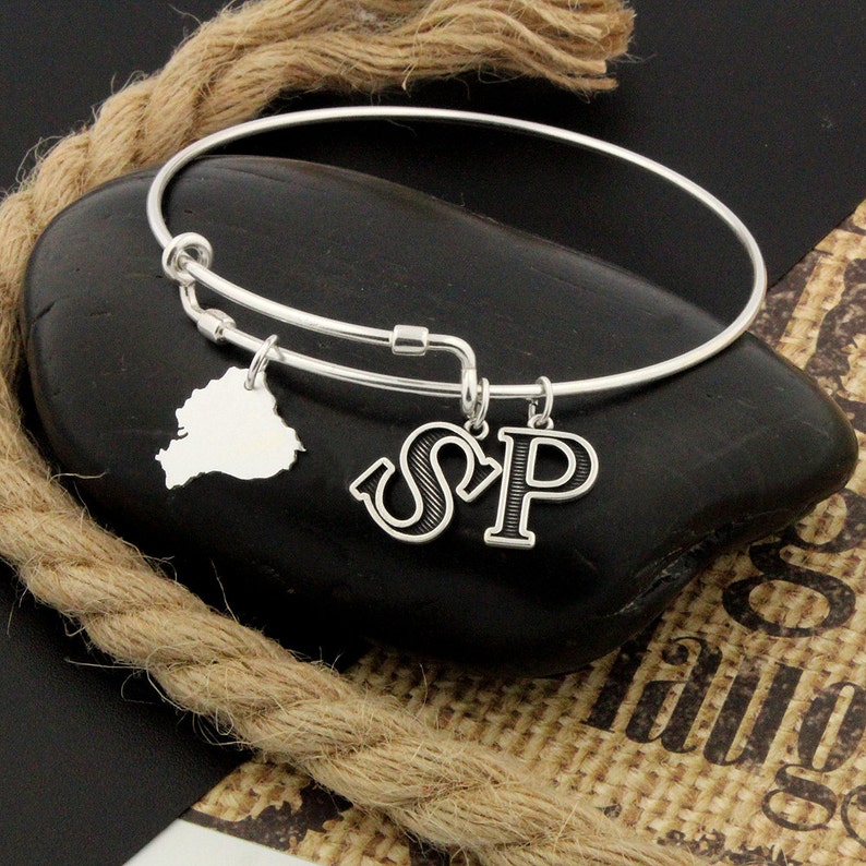 Love Ecuador Expandable Bangle Bracelet STERLING SILVER Personalized Initial Charm Adjustable bracelet Best friend gift S-13