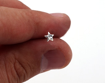 Sterling Silver nose stud Flower Star design 24 gauge silver nose stud ring pin end (N-06)