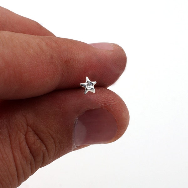 Sterling Silver nose stud Flower Star design 24 gauge silver nose stud ring pin end (N-06)