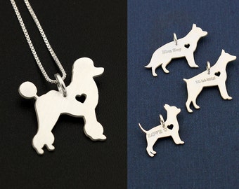 Poodle necklace sterling silver dog breeds pendant w/ Heart - Love Pet Jewelry Italian chain Women Best Cute Gift , Memorial Gift
