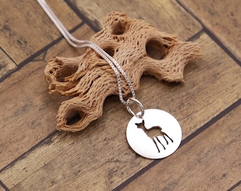 Sterling Silver Deer Fawn Necklace, Round Animal Pendant, Gift for Nature Lovers