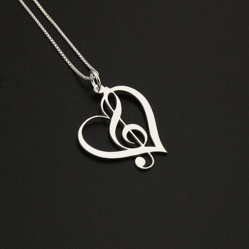 Heart Clef G clef heart Necklace silver music note Treble clef Pendant charm necklace music note necklace Sterling Silver Gift image 2